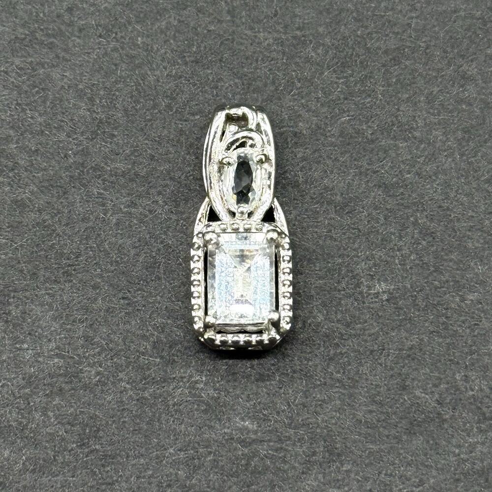 925 Sterling Silver Emerald Cut Clear CZ Milgrain Halo Dangle Drop Pendant